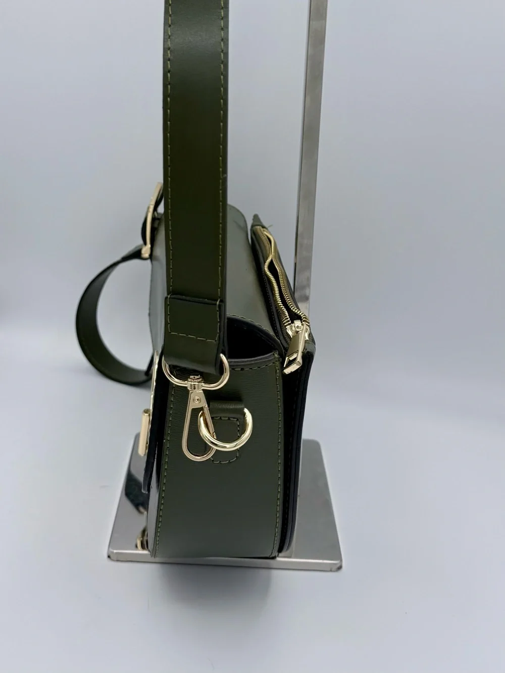 Borse in Pelle Genuine Leather Saddle‎ Crossbody Bag Olive Green Made in Italy - Picture 4 of 9